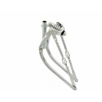20 Inch Bent Springer Fork w/Square Twisted Cage Braces - Chrome
