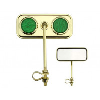 Rectangle Mirror w/Reflector - Gold Tone/Green