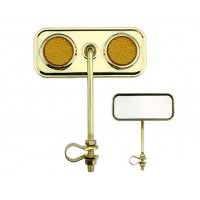 Rectangle Mirror w/Reflector - Gold Tone/Amber