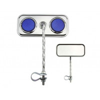 Rectangle Square Twisted Mirror w/Reflector - Chrome/Blue