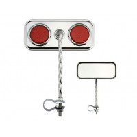 Rectangle Square Twisted Mirror w/Reflector - Chrome/Red