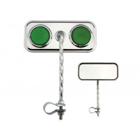 Rectangle Square Twisted Mirror w/Reflector - Chrome/Green