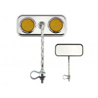 Rectangle Square Twisted Mirror w/Reflector - Chrome/Amber