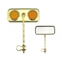 Rectangle Square Twisted Mirror w/Reflector - Gold Tone/Amber