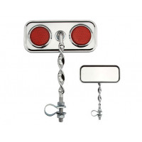 Rectangle Flat Twisted Mirror w/Reflector - Chrome/Red