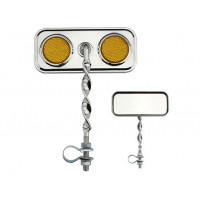 Rectangle Flat Twisted Mirror w/Reflector - Chrome/Amber
