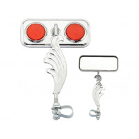 Rectangle Wing Mirror w/Reflector Right - Chrome/Red