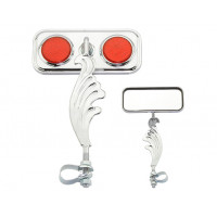 Rectangle Wing Mirror w/Reflector Left - Chrome/Red