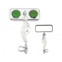 Rectangle Wing Mirror w/Reflector Left - Chrome/Green
