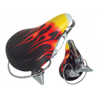 Flames Beach Cruiser Vinyl Seat w/Rail - Black/Red/Yellow