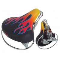 Striped Flames Beach Cruiser Vinyl Seat w/Rail - Black/Red/Blue