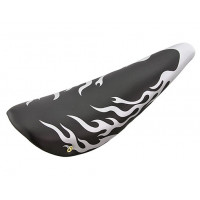 20 Inch Vinyl Flame Banana Seat - Black/Sliver Flame