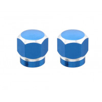 Valve Cap Alloy Hex - Blue/Silver