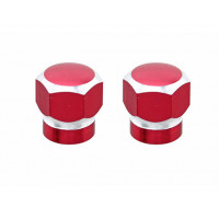 Valve Cap Alloy Hex - Red/Silver